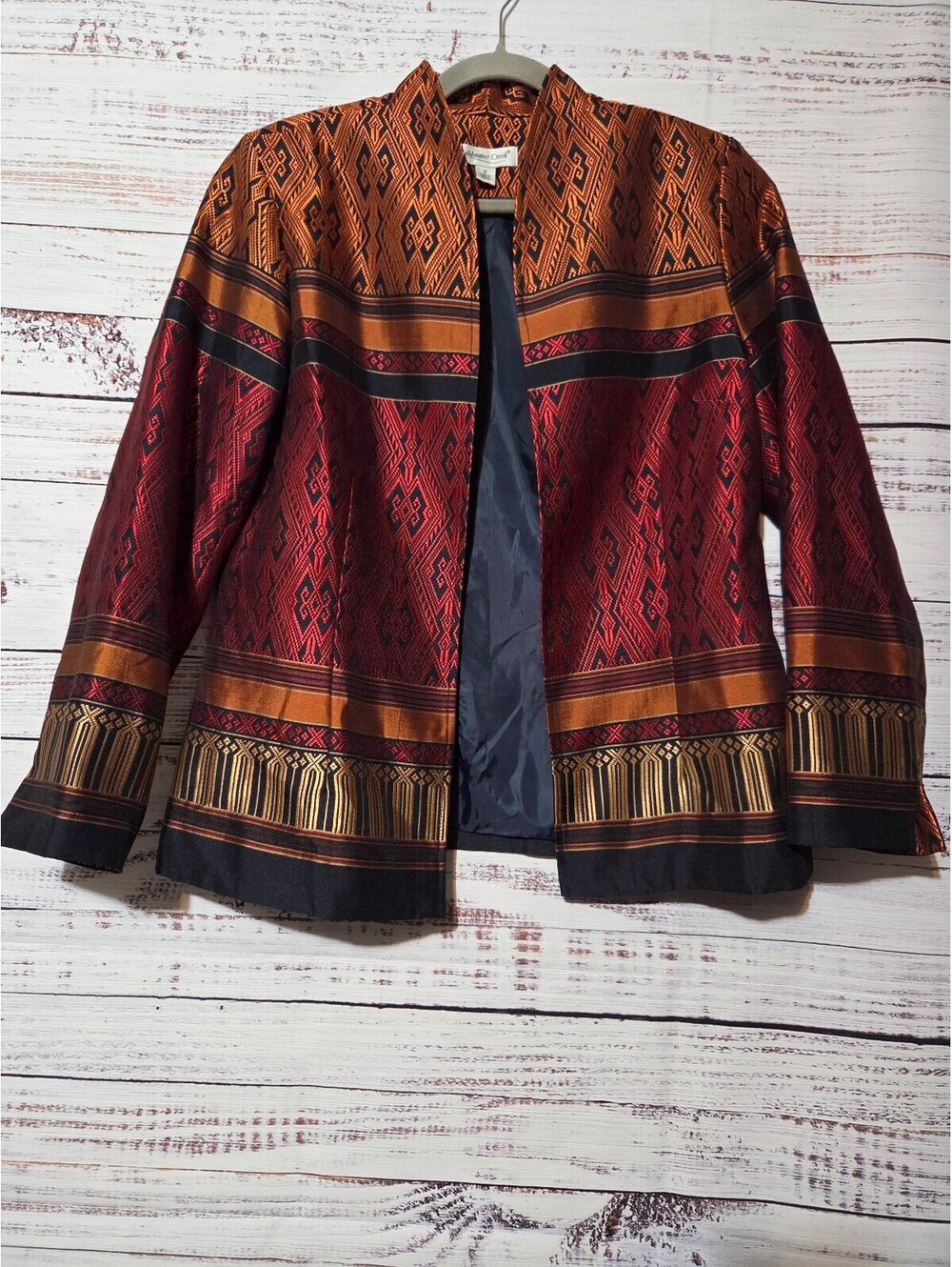 Coldwater Creek Jacket Size 12 Orange Red Pattern Bohemian Kimono Vintage